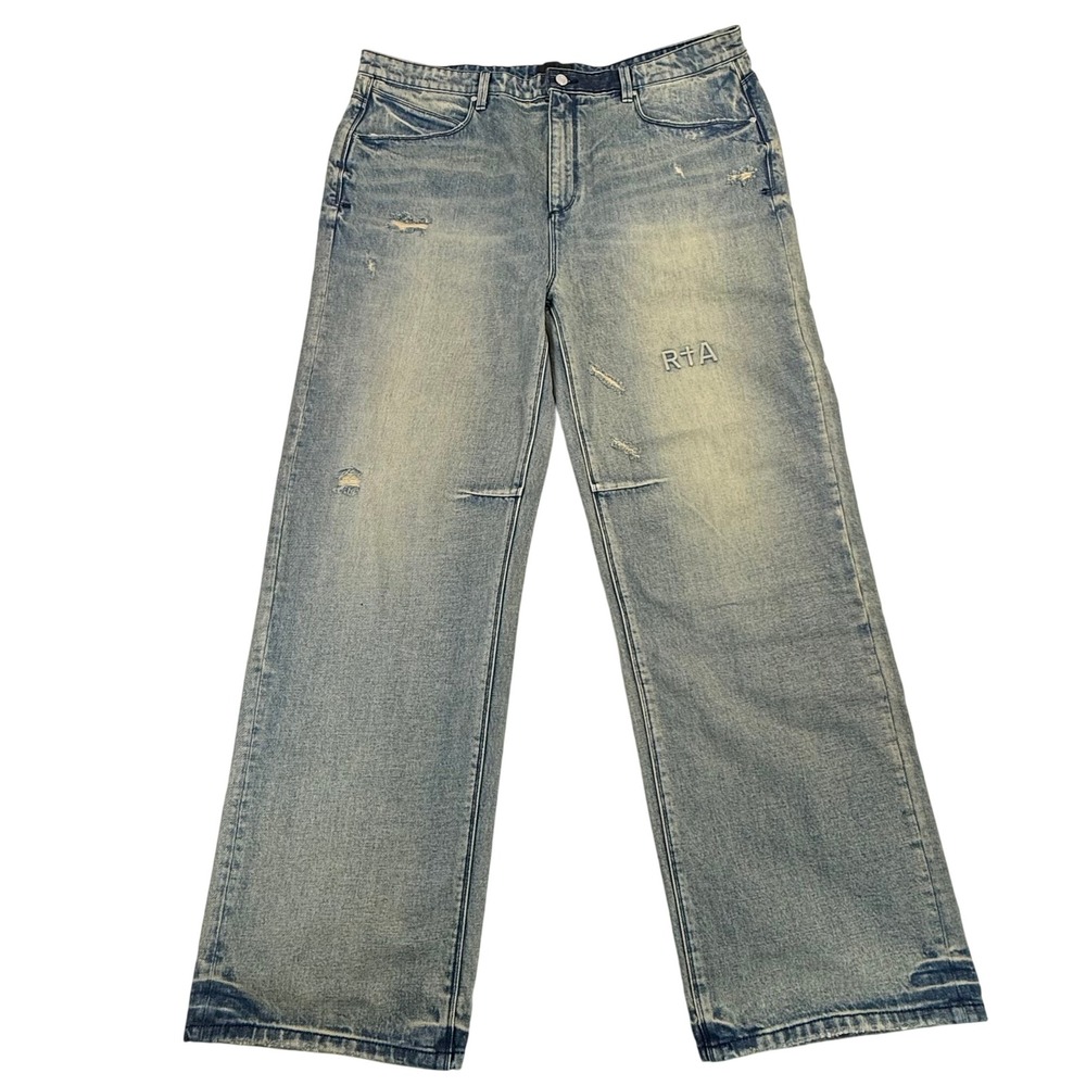 RtA Jonas Straight Leg Distressed Light Wash Denim Jeans Mens 42 Streetwear